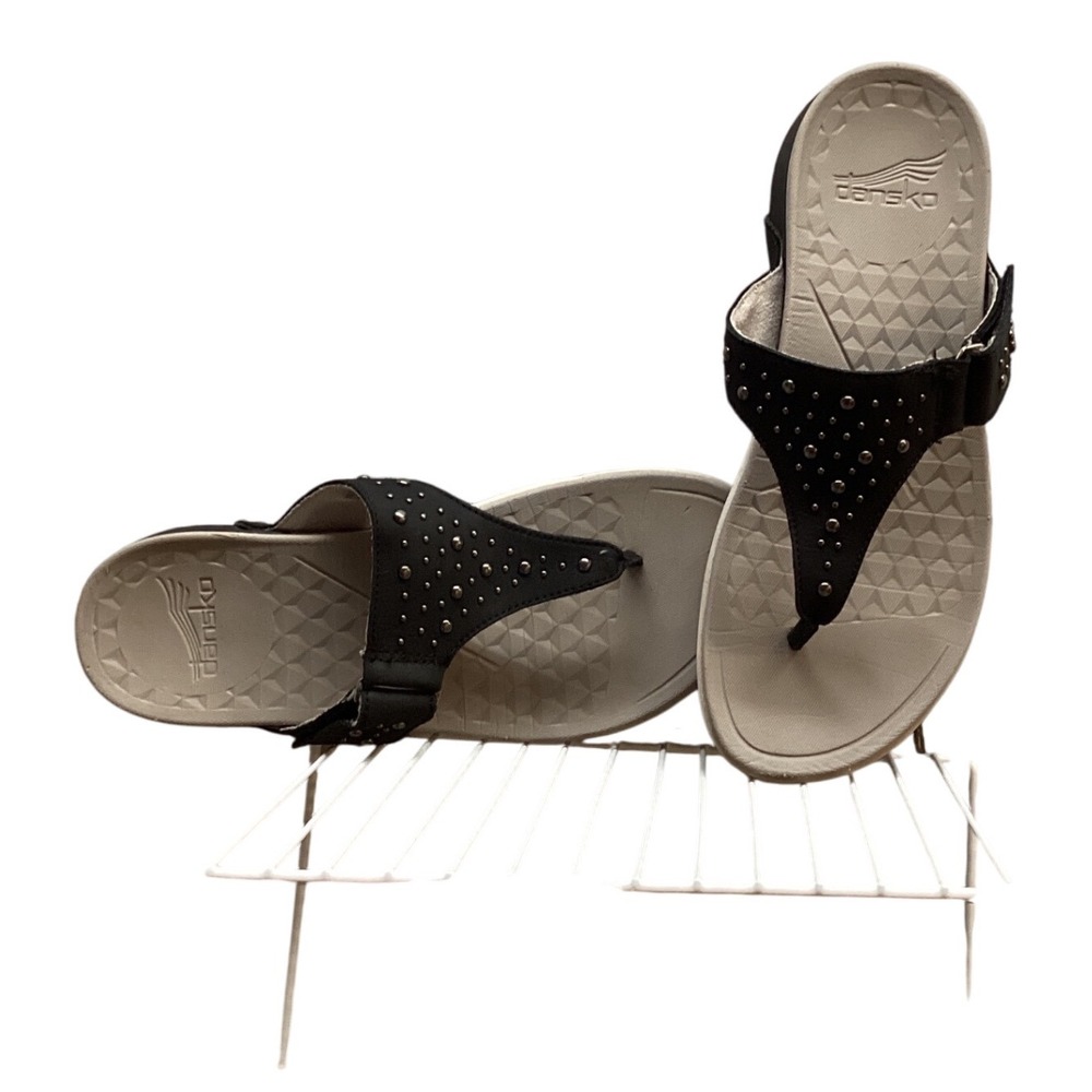 Dansko Black Studded Thong Sandals Women's Comfort Platform Wedge Flip Flops‎